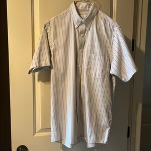 Geoffrey Beene Men's SS Striped Button-Down Cream Color Shirt Sz 16 Wrinkle Free